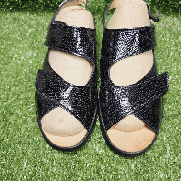 Finn Comfort Djerba Adjustable Black Lizard Leather Sandals Womens UK 5 US 7 - Picture 2 of 9
